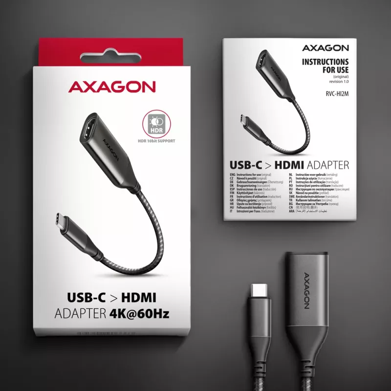 Adapteris Axagon RVC-HI2M USB-C į HDMI 2.0a 4K/60Hz HDR10