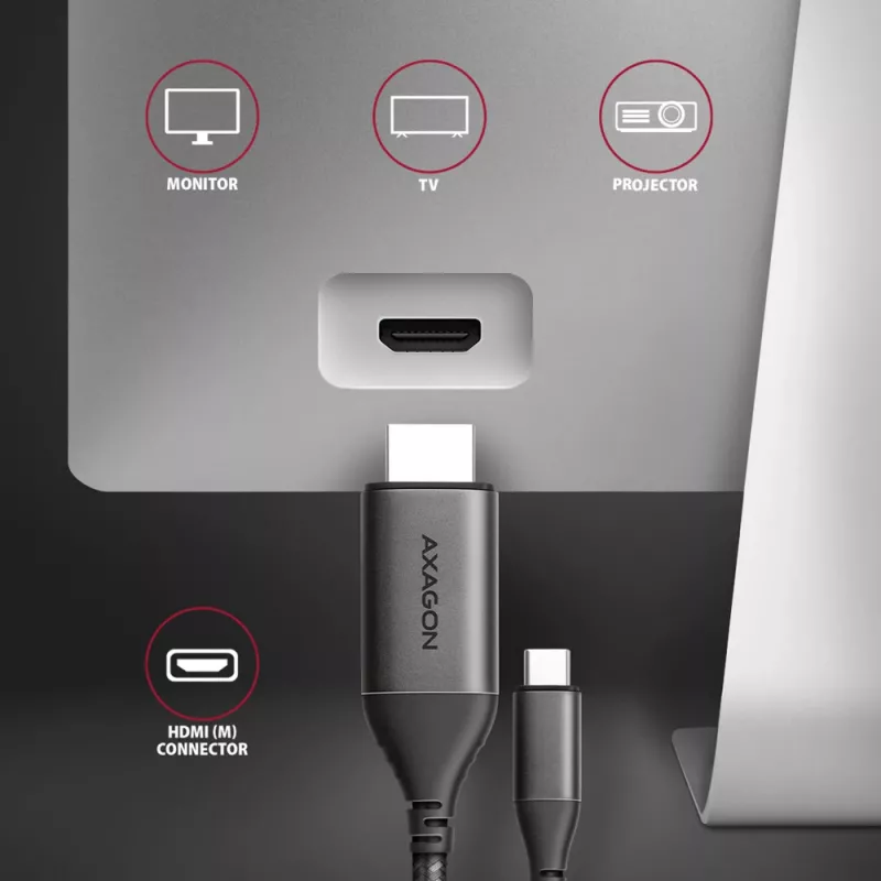 Axagon RVC-HI2MC USB-C į HDMI 2.0a laidas 1,8 m, 4K/60Hz HDR10