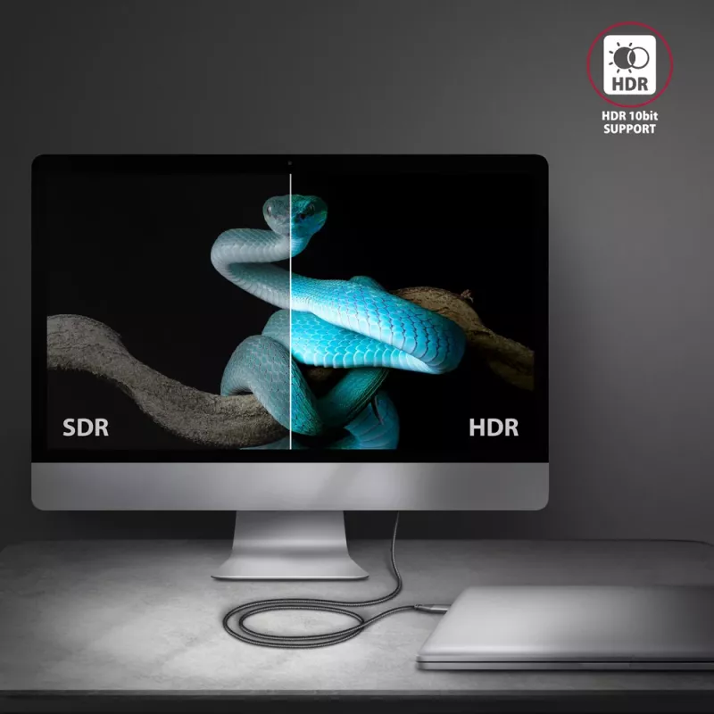 Axagon RVC-HI2MC USB-C į HDMI 2.0a laidas 1,8 m, 4K/60Hz HDR10
