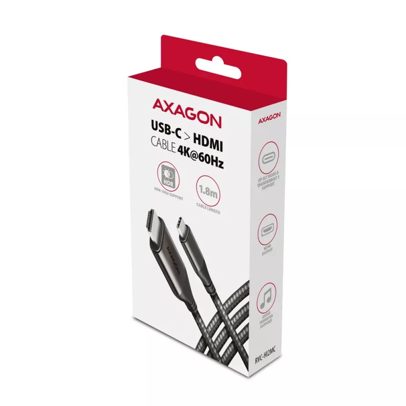 Axagon RVC-HI2MC USB-C į HDMI 2.0a laidas 1,8 m, 4K/60Hz HDR10
