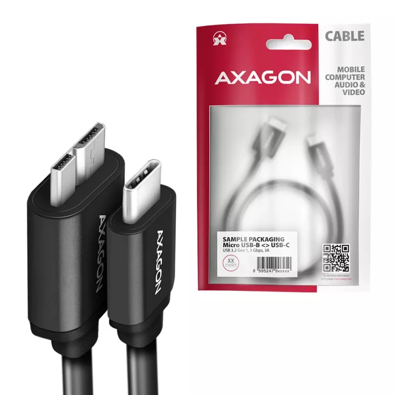 USB laidas Axagon BUMM3-CM10AB Micro-USB B į USB C 1m juodas
