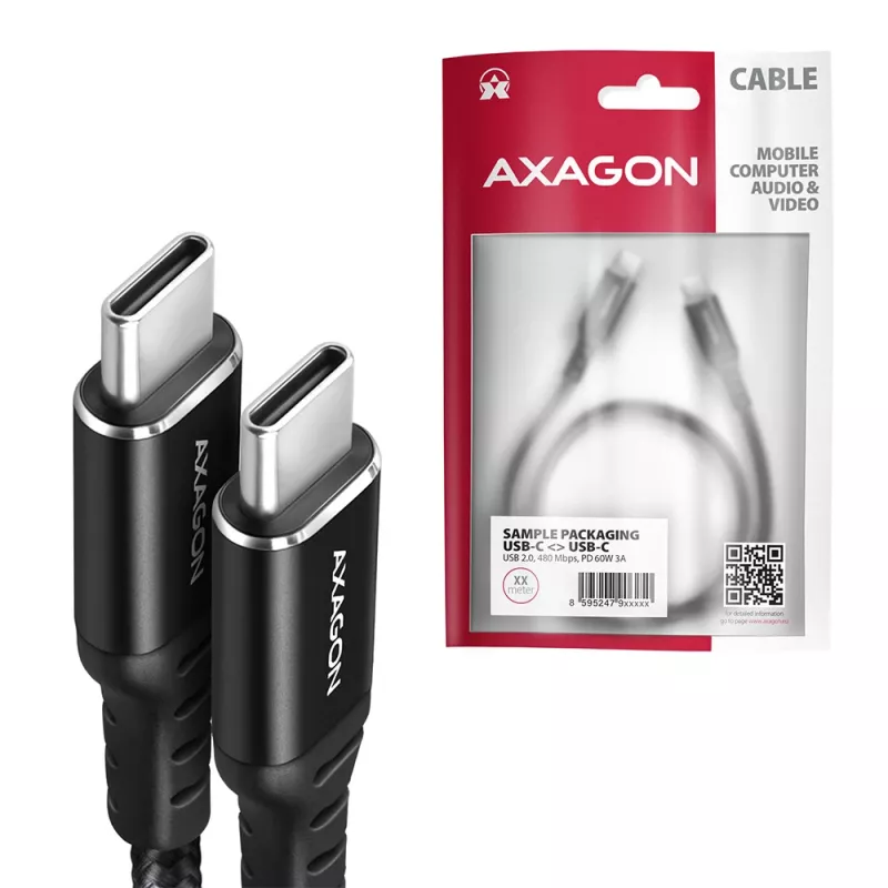USB C laidas Axagon BUCM-CM20AB 2m juodas