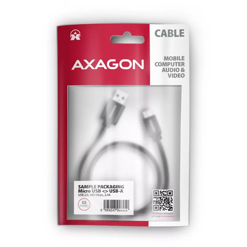 Axagon BUMM-AM10AB HQ laidas Micro USB <-> USB-A, 1m, USB 2.0, 2.4A, ALU, pintas, juodas