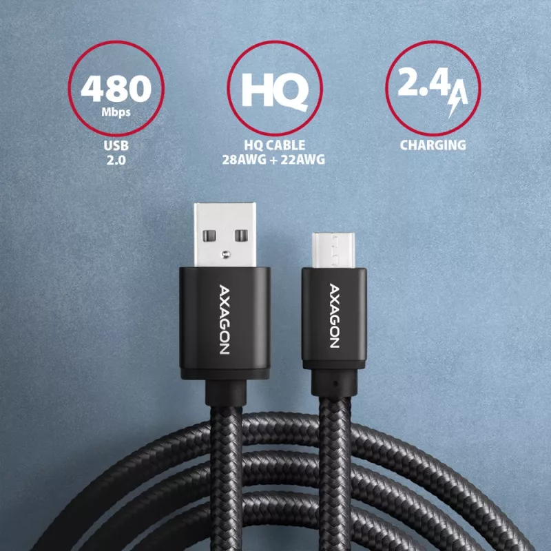 Axagon BUMM-AM15AB USB 2.0 laidas 1,5 m Micro-USB B / USB A juodas