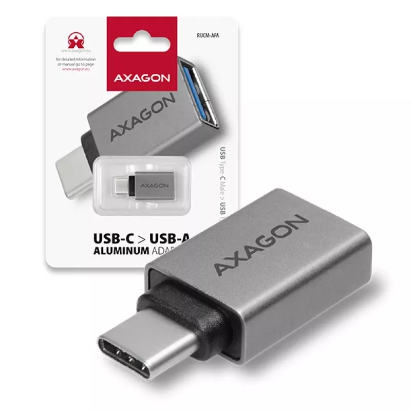 Adapteris Axagon RUCM-AFA USB-C (kištukas) -> USB-A (lizdas), USB 3.2 Gen 2, 3A, ALU