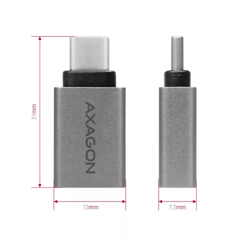 Adapteris Axagon RUCM-AFA USB-C (kištukas) -> USB-A (lizdas), USB 3.2 Gen 2, 3A, ALU