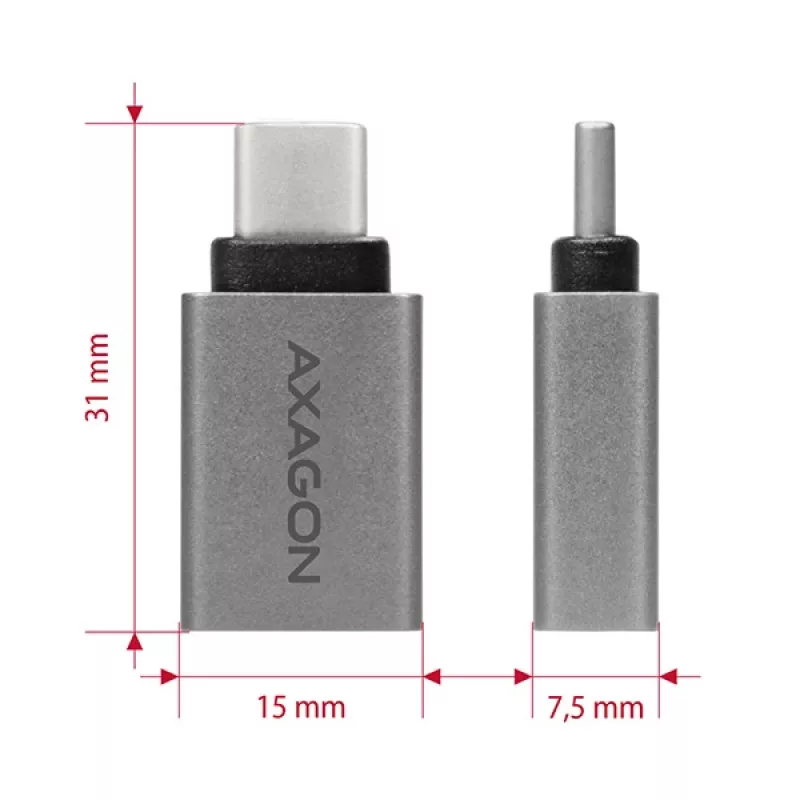 Adapteris Axagon RUCM-AFA USB-C (kištukas) -> USB-A (lizdas), USB 3.2 Gen 2, 3A, ALU