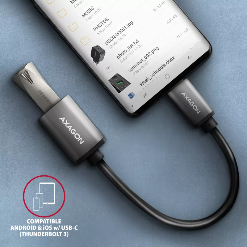 Axagon RUCM-AFAC laidas adapteris USB-C (kištukas) → USB-A (lizdas), 20 cm, USB 3.2 Gen 1, 3A, ALU