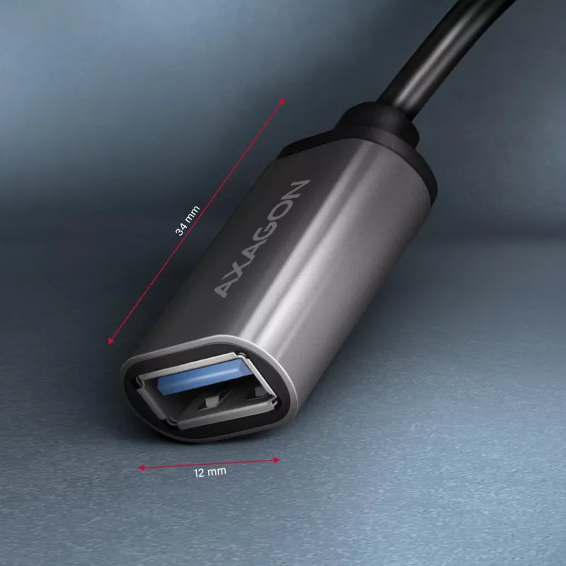 Axagon RUCM-AFAC laidas adapteris USB-C (kištukas) → USB-A (lizdas), 20 cm, USB 3.2 Gen 1, 3A, ALU
