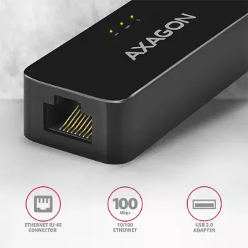 AXAGON ADE-XR USB 2.0 Type-A greitas Ethernet 10/100 adapteris, juodas, 0,023 kg