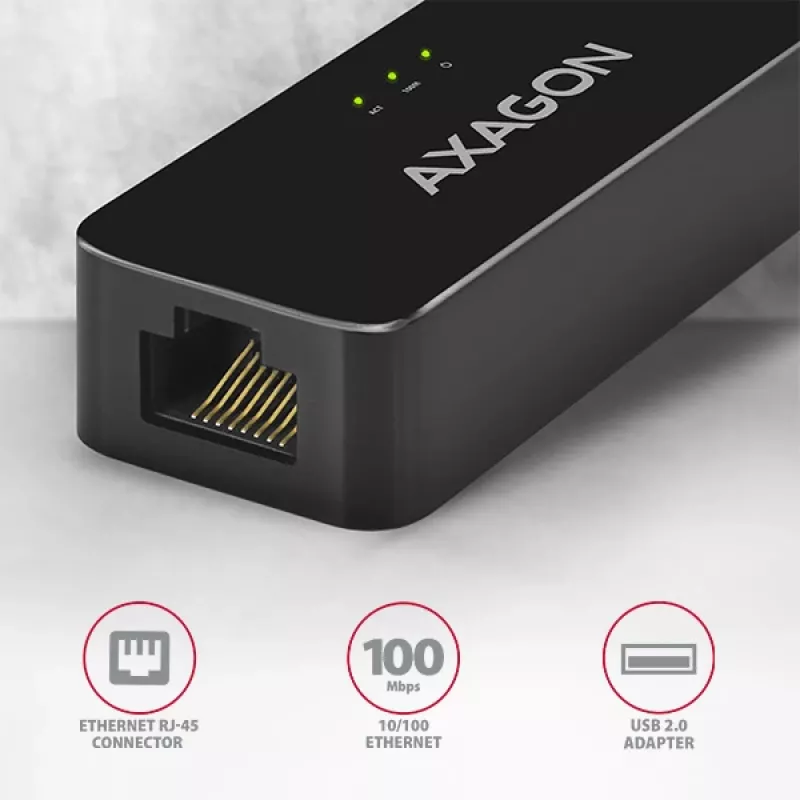 AXAGON ADE-XR USB 2.0 Type-A greitas Ethernet 10/100 adapteris, juodas, 0,023 kg
