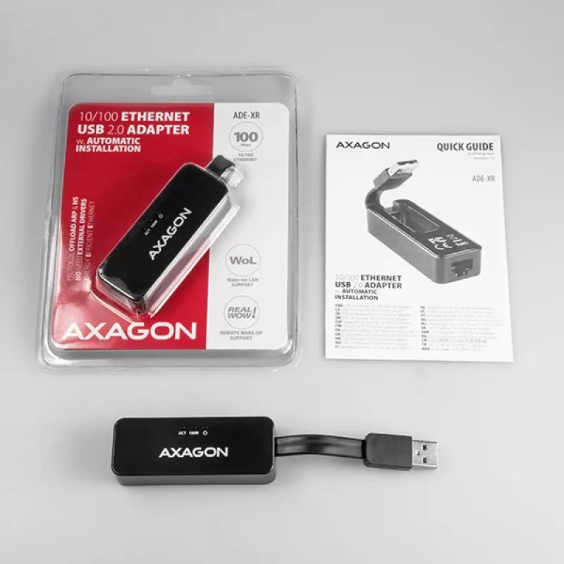 AXAGON ADE-XR USB 2.0 Type-A greitas Ethernet 10/100 adapteris, juodas, 0,023 kg