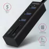 USB 3.2 Gen 1 metalinis daugiafunkcis stotelinis įrenginys su 3 USB prievadais ir kortelių skaitytuvu Axagon HMA-CR3A