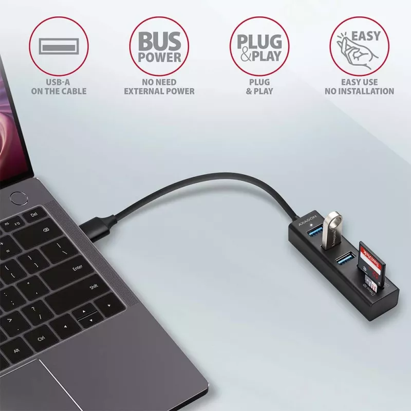 USB 3.2 Gen 1 metalinis daugiafunkcis stotelinis įrenginys su 3 USB prievadais ir kortelių skaitytuvu Axagon HMA-CR3A