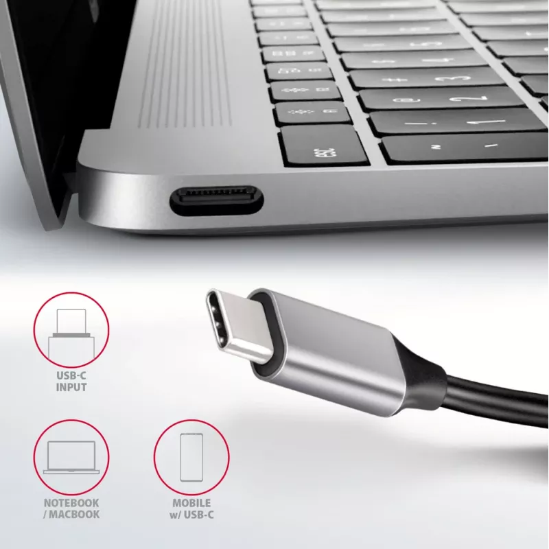 Axagon HMC-6H4A USB 3.2 Gen 1 centras, 4x USB-A, HDMI 4K/30Hz, PD 100W, 20cm USB-C laidas