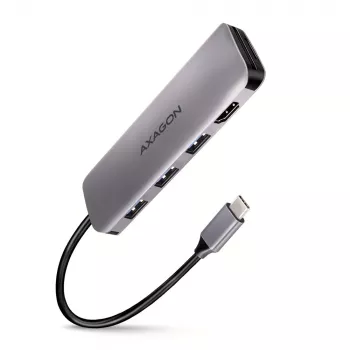 Axagon HMC-HCR3A 3x USB-A + HDMI + SD/microSD USB-C 3.2 Gen 1 hub 20 cm laidinis USB 3.2 Gen 1 (3.1 Gen 1) Type-C pilka