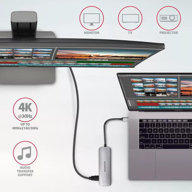 Axagon HMC-HCR3A 3x USB-A + HDMI + SD/microSD USB-C 3.2 Gen 1 hub 20 cm laidinis USB 3.2 Gen 1 (3.1 Gen 1) Type-C pilka
