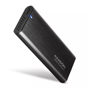 Axagon EEM2-SB2 išorinis USB-C 3.2 Gen 2 metalinis dėklas M.2 NVMe ir SATA SSD diskams, be varžtų