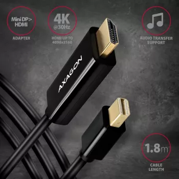 Axagon RVDM-HI14C2 Mini DisplayPort į HDMI adapterio laidas 4K 30Hz 1,8m