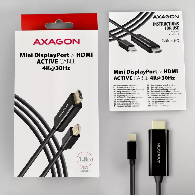 Axagon RVDM-HI14C2 Mini DisplayPort į HDMI adapterio laidas 4K 30Hz 1,8m
