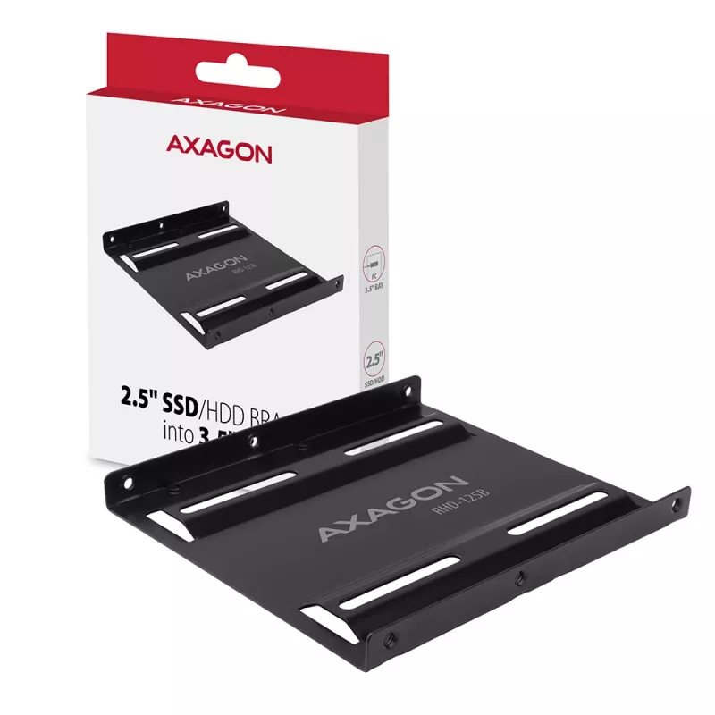 Axagon RHD-125B tvirtinimo rėmelis 2,5 colio diskui į 3,5 colio lizdą – juodas metalinis