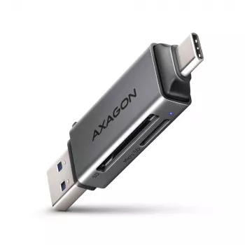 Axagon CRE-DAC USB-C+ USB-A 5 Gbps MINI 2 lizdų SD/microSD kortelių skaitytuvas USB 3.0 Type-A/Type-C pilka