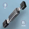 Axagon CRE-DAC USB-C+ USB-A 5 Gbps MINI 2 lizdų SD/microSD kortelių skaitytuvas USB 3.0 Type-A/Type-C pilka