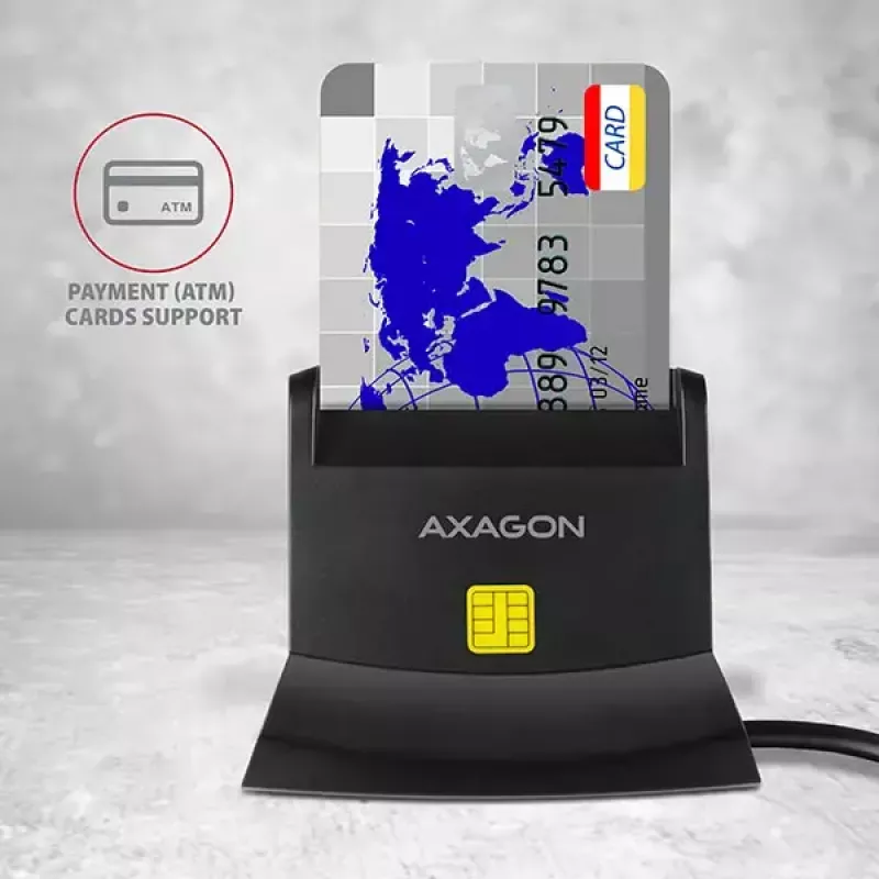 Axagon CRE-SM2 išmaniosios kortelės skaitytuvas USB 2.0 juodas 1,3 m kabelis