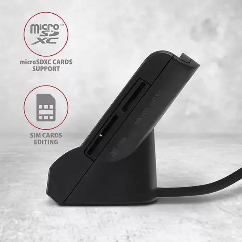 Axagon CRE-SM2 išmaniosios kortelės skaitytuvas USB 2.0 juodas 1,3 m kabelis