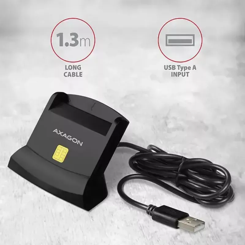 Axagon CRE-SM2 išmaniosios kortelės skaitytuvas USB 2.0 juodas 1,3 m kabelis