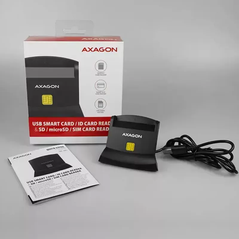 Axagon CRE-SM2 išmaniosios kortelės skaitytuvas USB 2.0 juodas 1,3 m kabelis