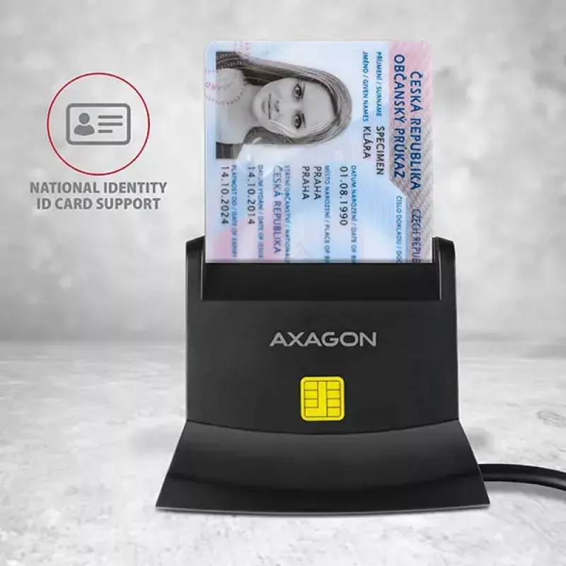 Axagon CRE-SM2 išmaniosios kortelės skaitytuvas USB 2.0 juodas 1,3 m kabelis