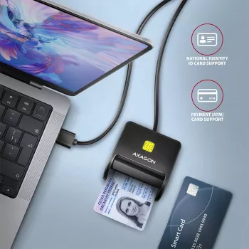 Axagon CRE-SM3N USB-A plokščiasis kortelių skaitytuvas, USB 2.0, 1,3 m, juodas, 57 g