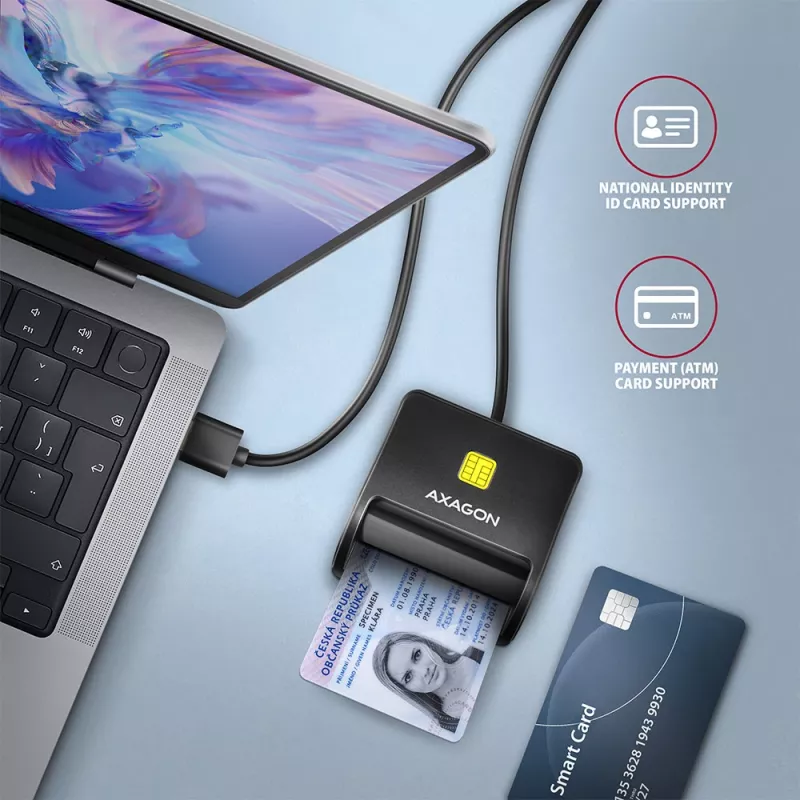 Axagon CRE-SM3SD USB kortelių skaitytuvas Smart Card / SD / microSD / SIM, juodas