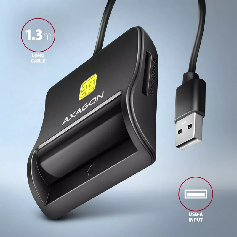 Axagon CRE-SM3SD USB kortelių skaitytuvas Smart Card / SD / microSD / SIM, juodas