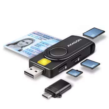 Axagon CRE-SMP2A USB kortelių skaitytuvas su SD/microSD/SIM lizdais, juodas