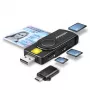 Axagon CRE-SMP2A USB kortelių skaitytuvas su SD/microSD/SIM lizdais, juodas