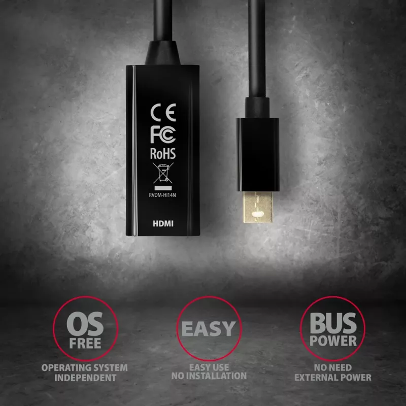 Axagon RVDM-HI14N Mini DisplayPort -> HDMI 1.4 adapterius 4K/30Hz