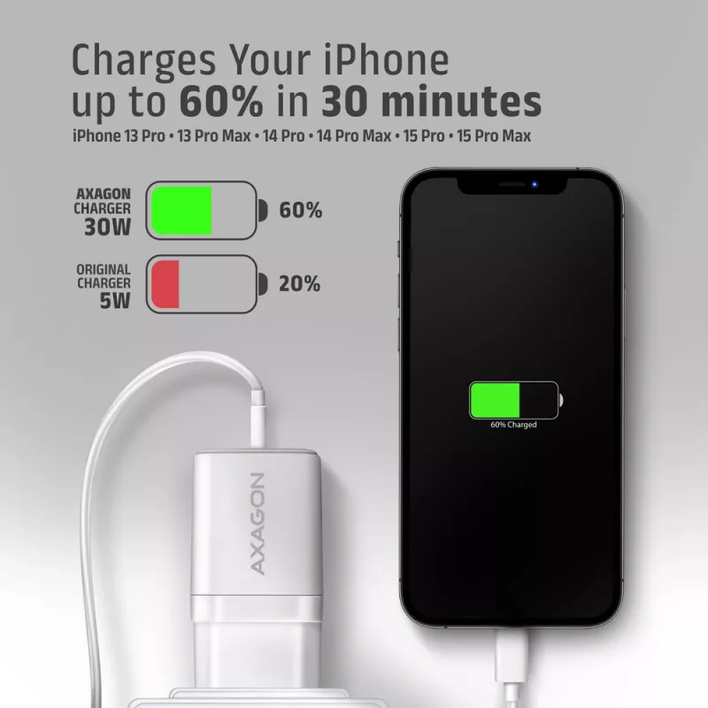 Įkroviklis Axagon ACU-PQ30W QC3.0 30W USB-C baltas