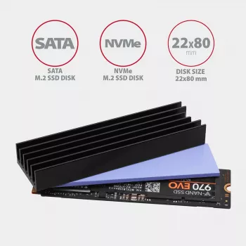Axagon CLR-M2L10 pasyvus aliumininis aušintuvas M.2 SSD, dydis 2280, aukštis 10 mm
