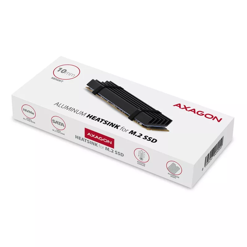 Axagon CLR-M2L10 pasyvus aliumininis aušintuvas M.2 SSD, dydis 2280, aukštis 10 mm