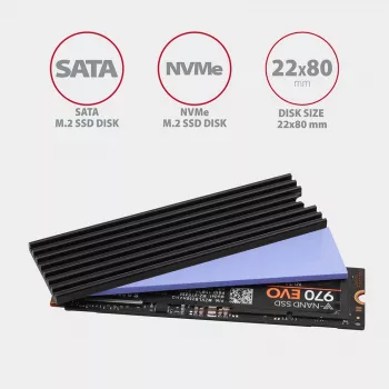 Axagon CLR-M2L3 pasyvus aliumininis radiatoriaus šilumos šalintuvas M.2 SSD diskams, dydis 2280, aukštis 3 mm