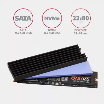 Axagon CLR-M2L6 Pasyvus aliumininis radiatoriukas M.2 SSD, dydis 2280, aukštis 6 mm