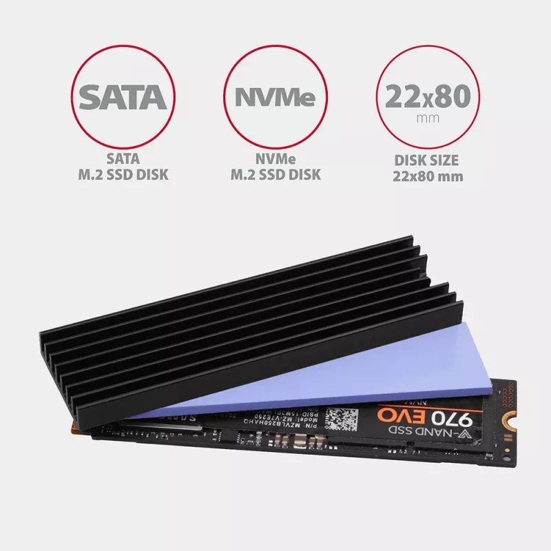 Axagon CLR-M2L6 Pasyvus aliumininis radiatoriukas M.2 SSD, dydis 2280, aukštis 6 mm