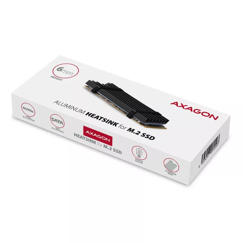 Axagon CLR-M2L6 Pasyvus aliumininis radiatoriukas M.2 SSD, dydis 2280, aukštis 6 mm
