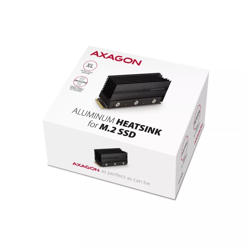 Axagon CLR-M2XL pasyvus aliumininis aušintuvas vienpusiams ir dvipusiams M.2 SSD diskams, dydis 2280, aukštis 36 mm