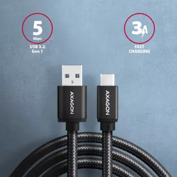 USB laidas Axagon BUCM3-AM10AB USB 3.2 Gen 1 1 m USB C USB A Juodas