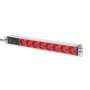 DIGITUS 1U aliuminio PDU, montuojamas stove, 10A kištukas, 250VAC 50/60Hz, 8x raudoni CEE 7/7 lizdai su saugikliu, IEC C14 jungtis