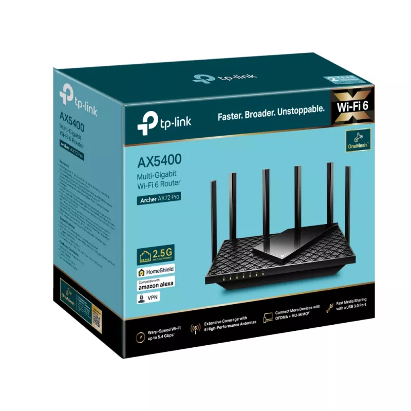 TP-Link Archer AX5400 belaidis maršrutizatorius, Wi-Fi 6, dviejų juostų (2,4 GHz / 5 GHz), Ethernet LAN, juodas, stalinis/sieninis