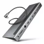 Dockavimo stotelė Axagon HMC-4KX3 USB-C 5Gbps centras, 3x USB-A, 2x HDMI, DP, RJ-45, SD/microSD, garsas, PD 100W, kabelis 40cm